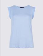 Marks & Spencer Petite Woven Trim Sleeve Round Neck T-shirt Chambray