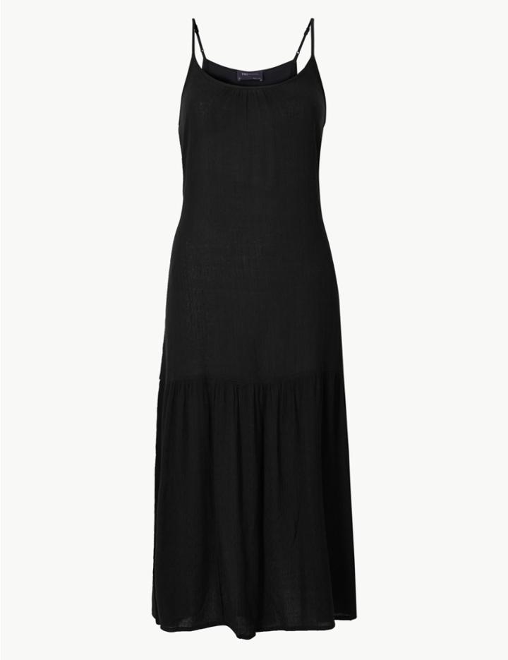 Marks & Spencer Crinkle Slip Midi Dress Black