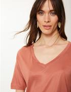 Marks & Spencer Mercerised V-neck Short Sleeve T-shirt Terracotta