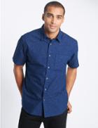 Marks & Spencer Short Sleeve Textured Oxford Shirt Navy