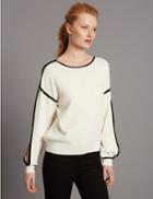 Marks & Spencer Split Sleeve Slash Neck Jumper Ivory Mix