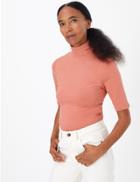 Marks & Spencer High Neck Short Sleeve Fitted T-shirt Cinnamon Blush
