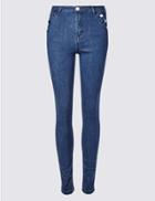 Marks & Spencer Button Detail Roma Rise Skinny Leg Jeans Bright Indigo
