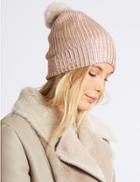 Marks & Spencer Foil Knit Pom Winter Hat Blush
