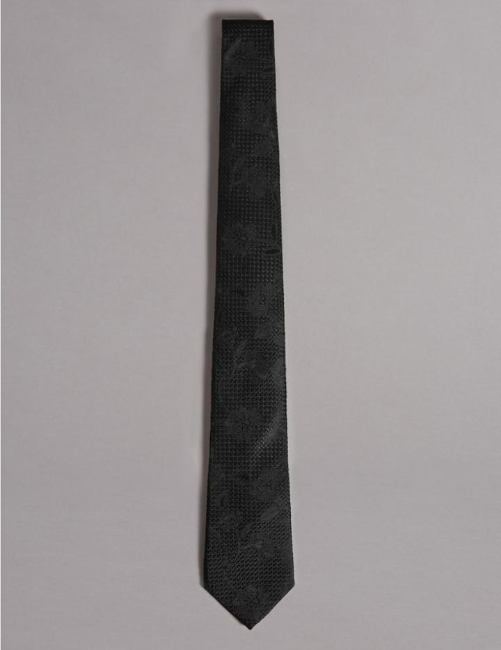 Marks & Spencer Pure Silk Floral Jacquard Tie Black