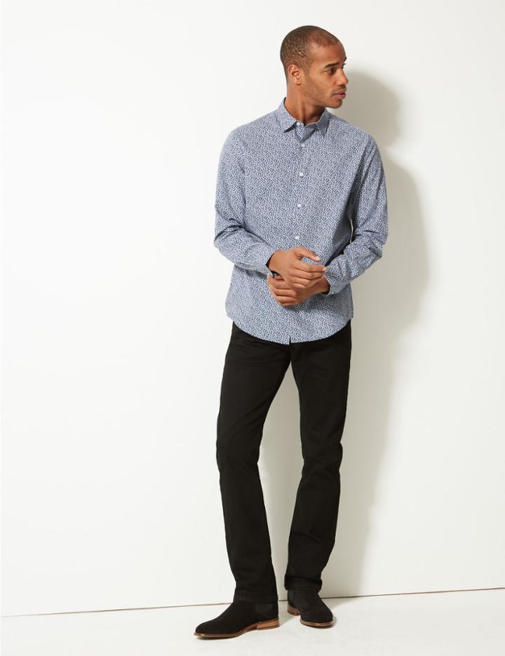 Marks & Spencer Pure Cotton Floral Print Shirt Blue Mix