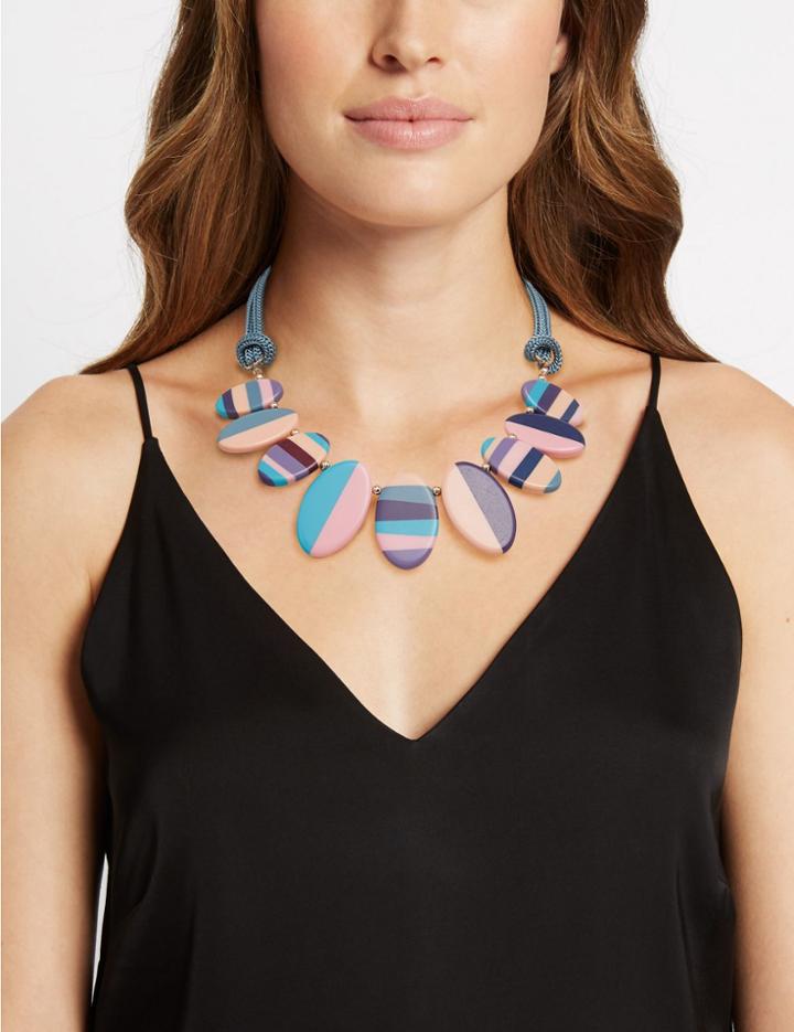 Marks & Spencer Stripy Oval Fan Necklace Pastel Mix