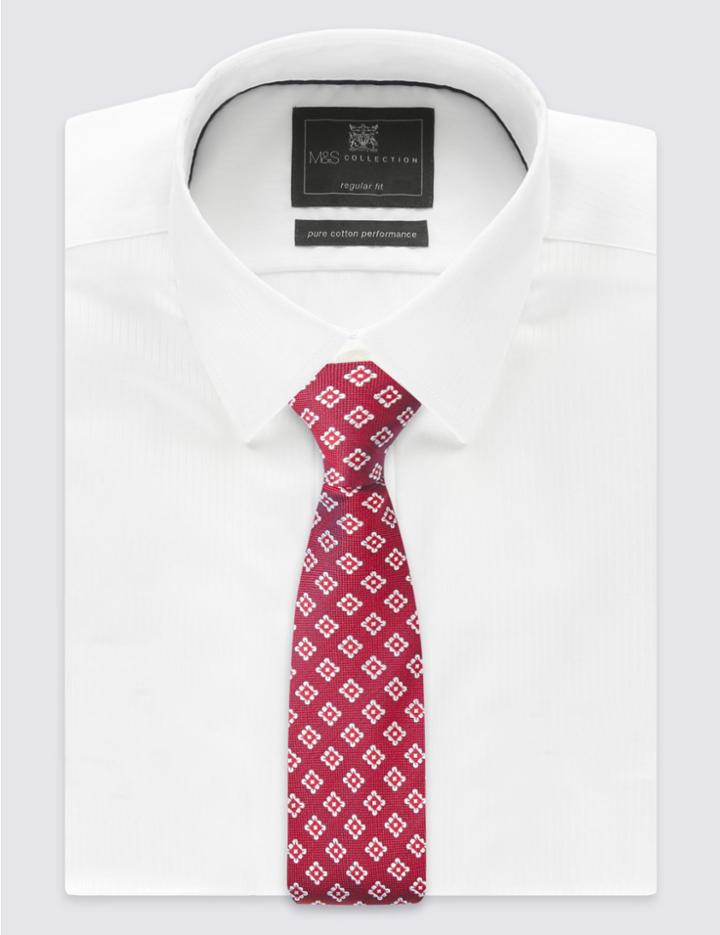 Marks & Spencer Pure Silk Geometric Print Tie Burgundy Mix
