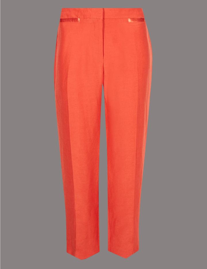 Marks & Spencer Linen Rich Straight Leg Trousers Flame