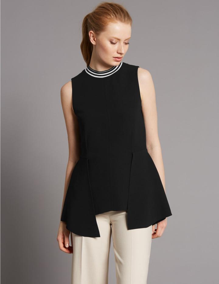 Marks & Spencer Peplum High Neck Sleeveless Shell Top Black