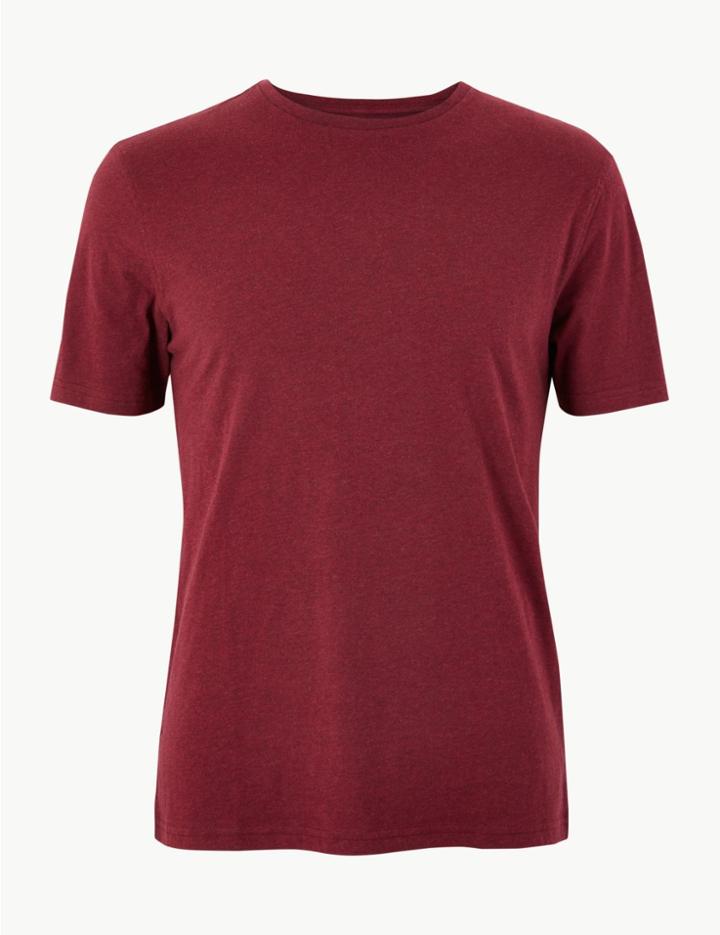 Marks & Spencer Slim Fit Pure Cotton Crew Neck T-shirt Plum