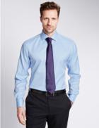 Marks & Spencer Pure Cotton Easy To Iron Tailored Fit Shirt Blue Blue
