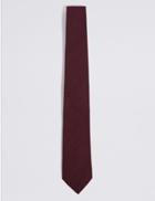 Marks & Spencer Wool Rich Herringbone Tie Burgundy