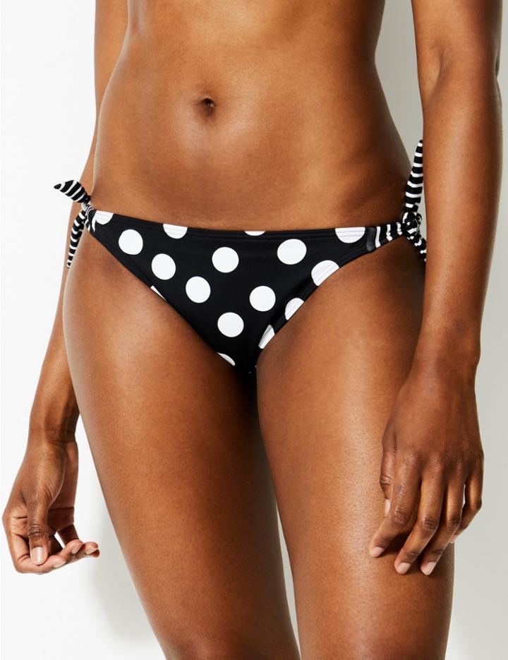 Marks & Spencer Spot Print Tie Side Hipster Bikini Bottoms Black Mix