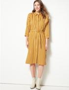 Marks & Spencer Striped 3/4 Sleeve Shirt Dress Yellow Mix