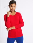 Marks & Spencer Pure Cotton Round Neck Long Sleeve T-shirt Lacquer Red