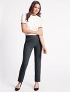 Marks & Spencer Ponte Striped Straight Leg Trousers Grey Mix