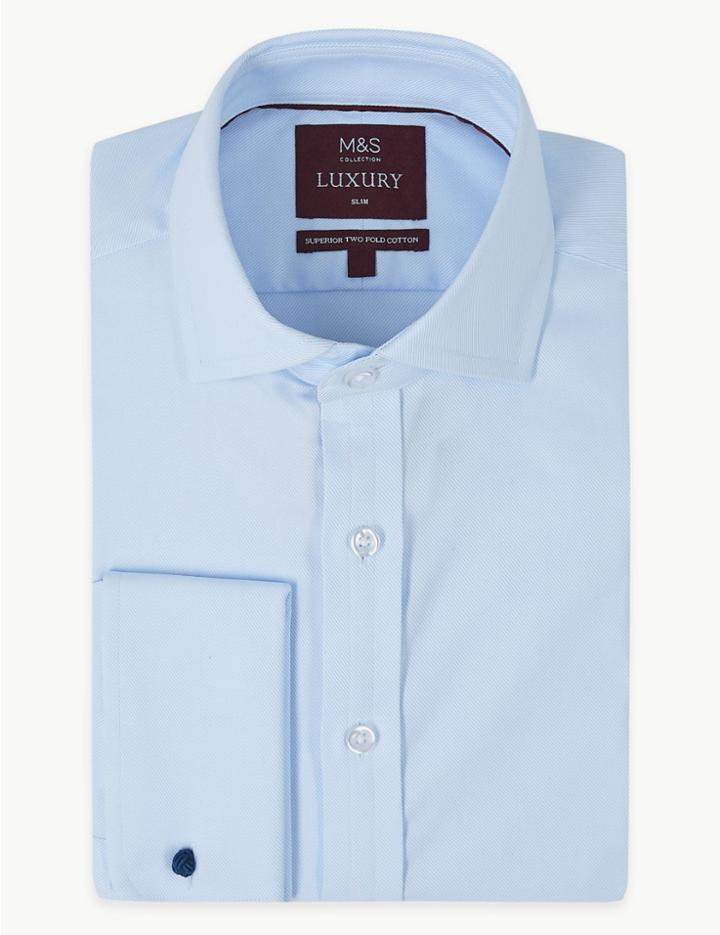 Marks & Spencer Cotton Rich Slim Fit Shirt Sky
