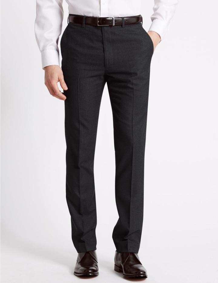 Marks & Spencer Charcoal Textured Slim Fit Trousers Charcoal