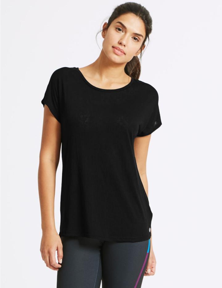Marks & Spencer Textured Burnout Short Sleeve Top Black