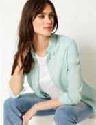 Marks & Spencer Pure Cotton Floral Print Long Sleeve Shirt Green Mix