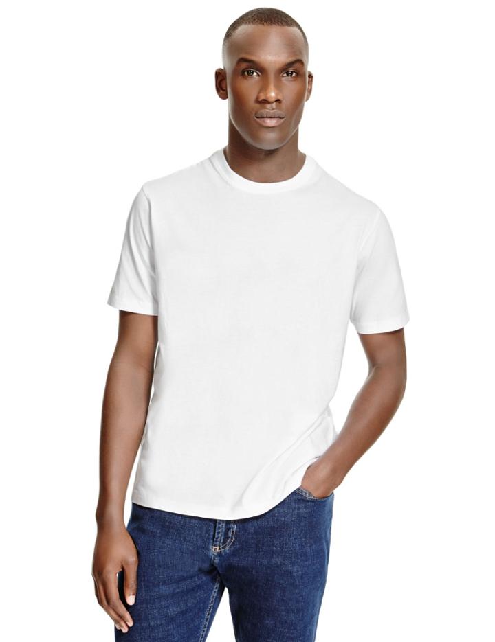 Marks & Spencer Pure Cotton Regular Fit T-shirt With Staynew&trade; White