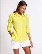 Marks & Spencer Pure Linen Long Sleeve Shirt Soft Yellow