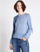 Marks & Spencer Drawstring Detail Round Neck Jumper Light Blue