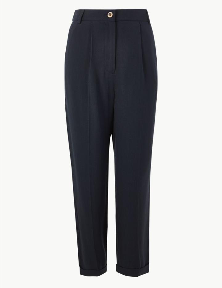 Marks & Spencer Tapered Leg Trousers Dark Navy