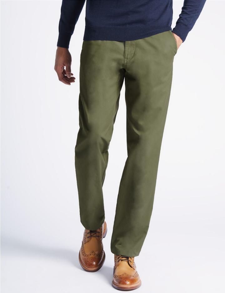 Marks & Spencer Regular Fit Pure Cotton Chinos With Stormwear&trade; Sage Green