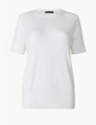 Marks & Spencer Round Neck Short Sleeve Knitted Top Soft White