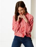 Marks & Spencer Striped Round Neck Long Sleeve Blouse Red Mix