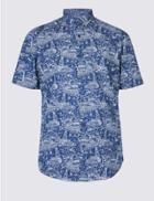 Marks & Spencer Pure Cotton Slim Fit Printed Shirt Indigo
