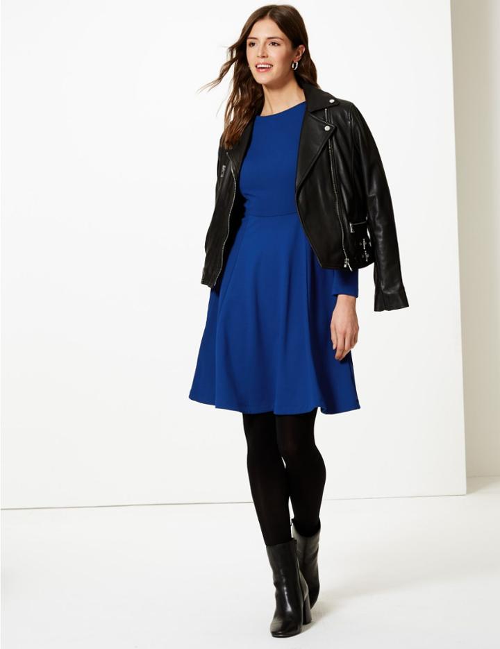 Marks & Spencer Ponte Long Sleeve Fit & Flare Mini Dress Cobalt