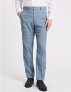Marks & Spencer Linen Miracle Regular Fit Flat Front Trousers Blue