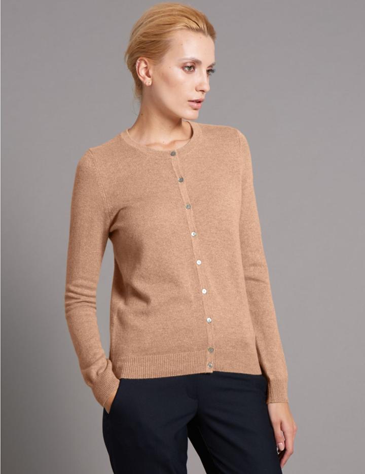 Marks & Spencer Pure Cashmere Button Through Cardigan Dark Camel