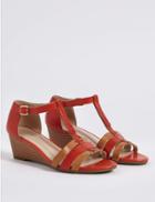 Marks & Spencer Leather Wide Fit Wedge Sandals Flame