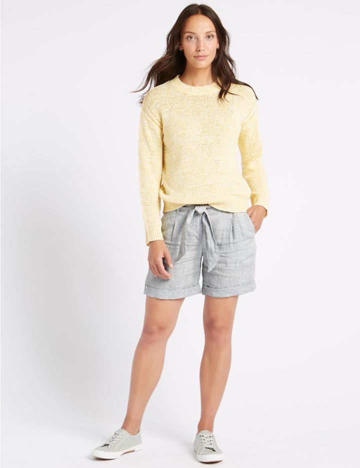 Marks & Spencer Pure Linen Textured Casual Shorts Grey Mix