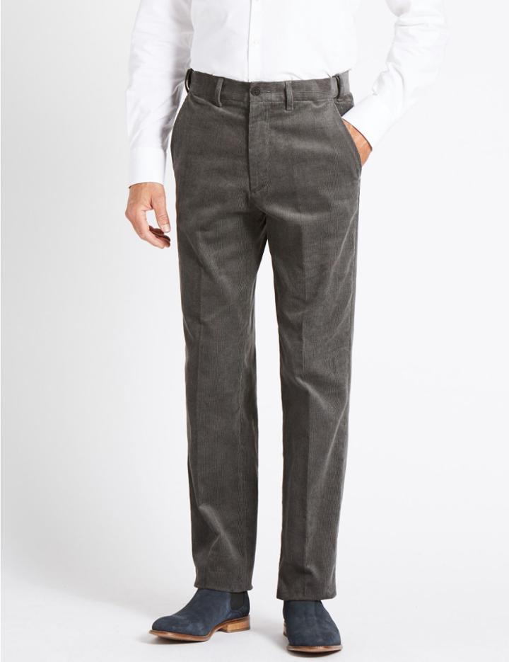 Marks & Spencer Regular Fit Pure Cotton Corduroy Trousers Mid Grey
