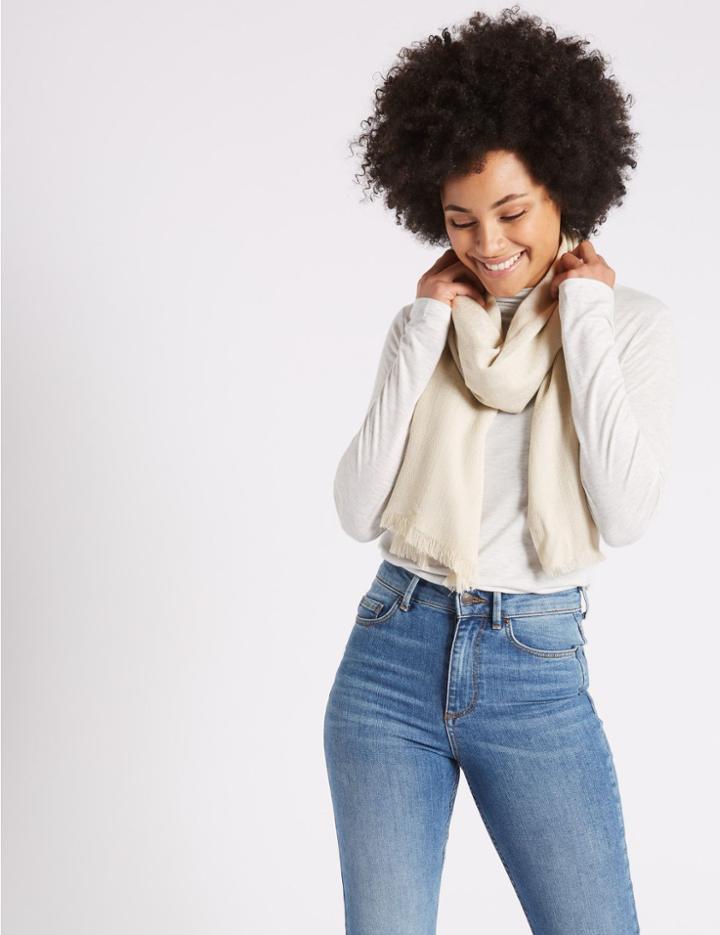 Marks & Spencer Shimmer Stripe Scarf Cream