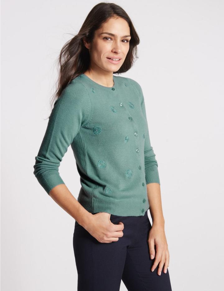 Marks & Spencer Sparkle Embroidered Cardigan Light Teal