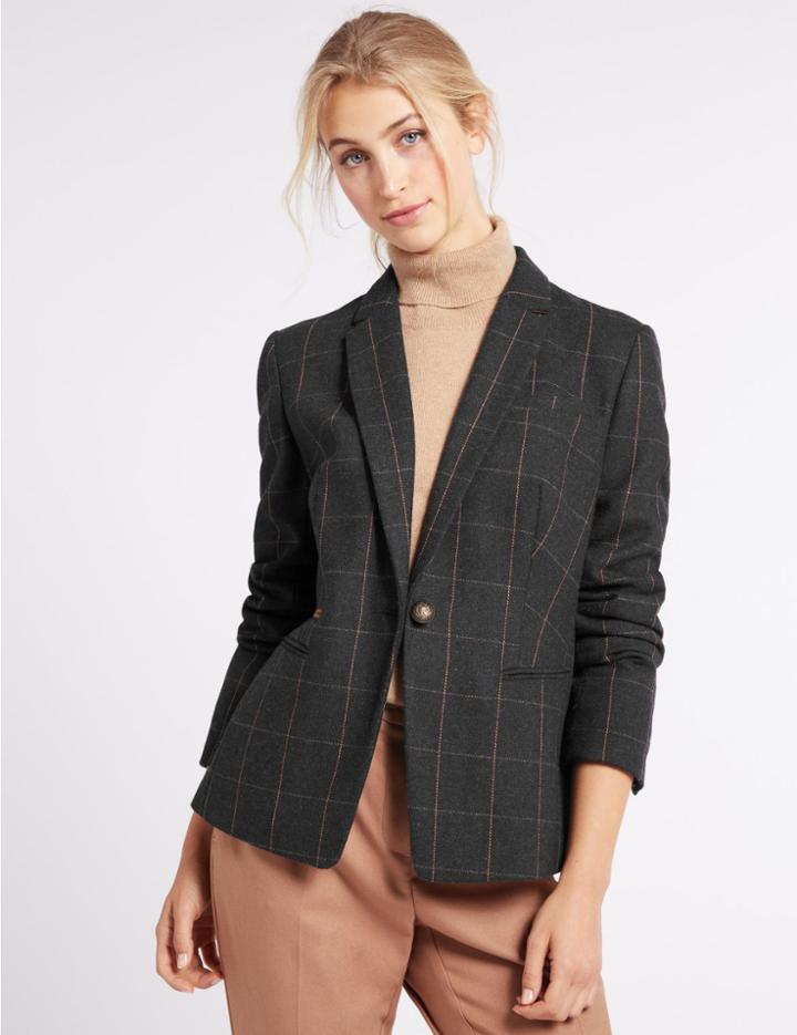 Marks & Spencer Checked 1 Button Jacket Navy Mix