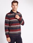 Marks & Spencer Pure Cotton Striped Rugby Top Burgundy Mix