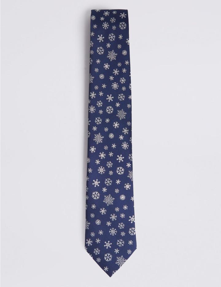 Marks & Spencer Snowflake Novelty Tie Navy