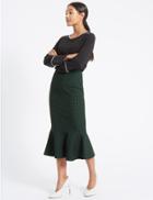 Marks & Spencer Cotton Blend Printed Fishtail Skirt Green Mix