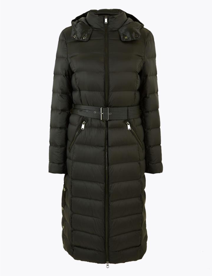 Marks & Spencer Feather & Down Belted Coat Dark Khaki