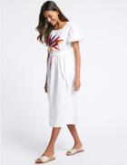 Marks & Spencer Linen Rich Embroidered Skater Midi Dress Ivory Mix