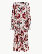 Marks & Spencer Shirred Cuff Relaxed Fit Midi Dress Ivory Mix