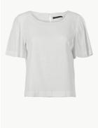 Marks & Spencer Petite Round Neck Short Sleeve Blouse Eco White