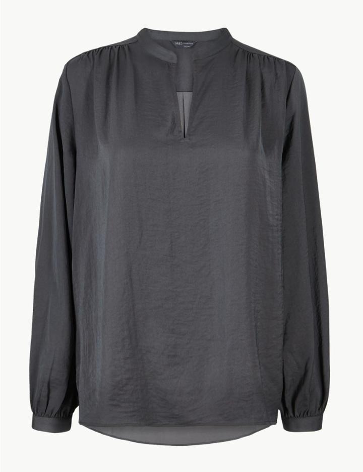 Marks & Spencer Washed Satin Loose Fit Blouse Gunmetal